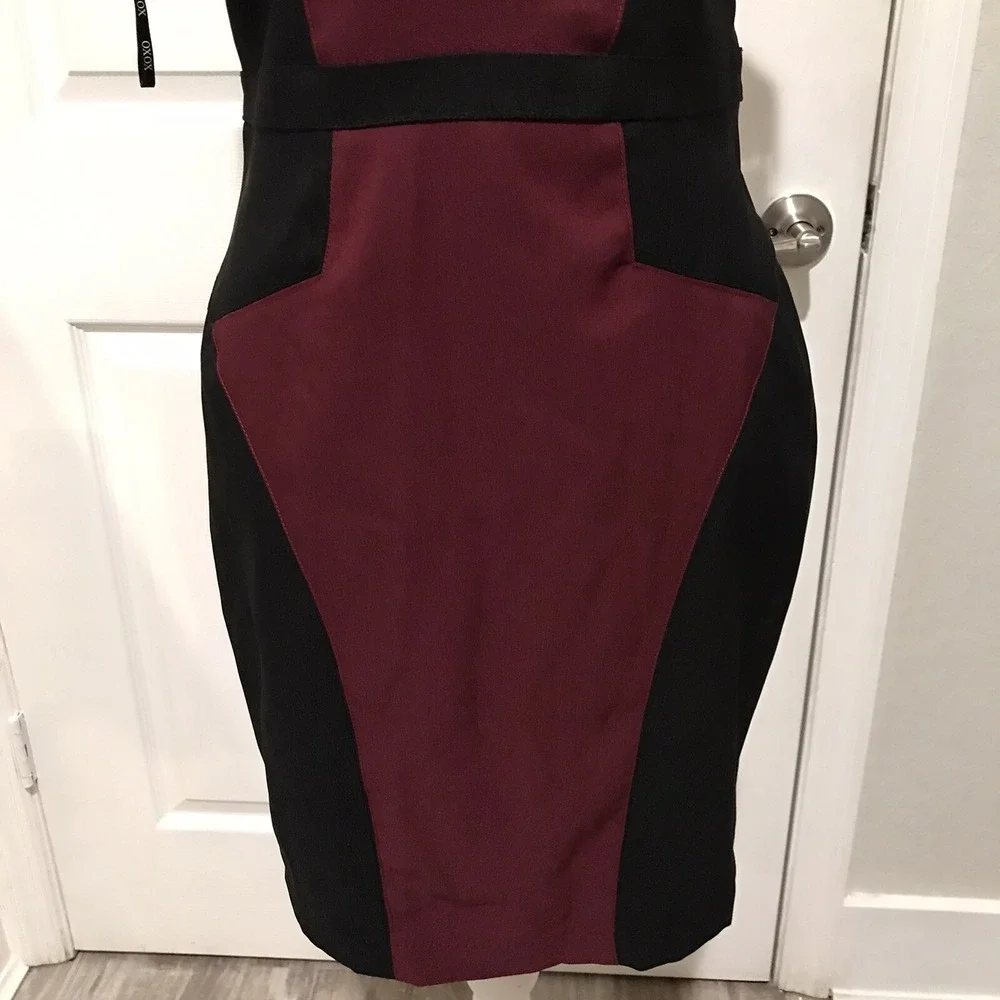 XOXO Colorblock Black Burgundy Sweetheart Neckline Spaghetti Strap Dress Sz 9/10 - Picture 5 of 13